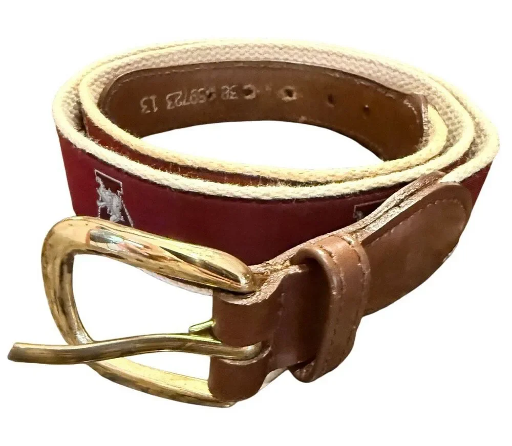 Alabama Crimson Tide Woven Ribbon Belt Brass Buckle Roll Tide Sz. 38